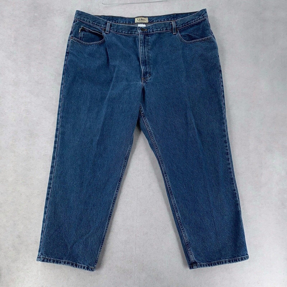 LL Bean Comfort Waist Jeans Men's W46 L29 Tapered Leg Medium‎ Wash Blue Denim